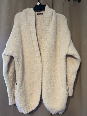 Very J Cream Plush Button-Front Cardigan